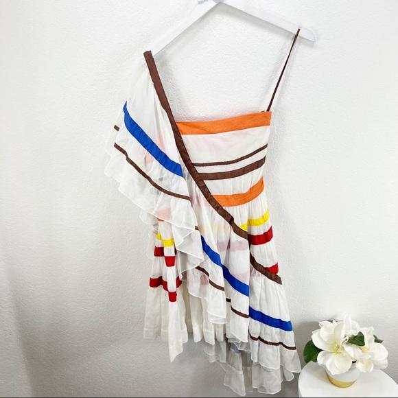 Free People New Romantics Color Me Bad Dress Asymmetrical Stripe XS - Picture 2 of 9